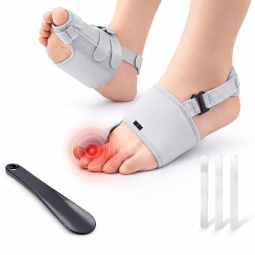 Broken Big Toe Splint Brace for Women Men, Big Toe Splint for Broken Toe with 3 Stainless Steel Plates, Broken Toe Brace, Turf Toe Support, Detachable Heel Strap Buckle, Shoehorn Included, Grey Left