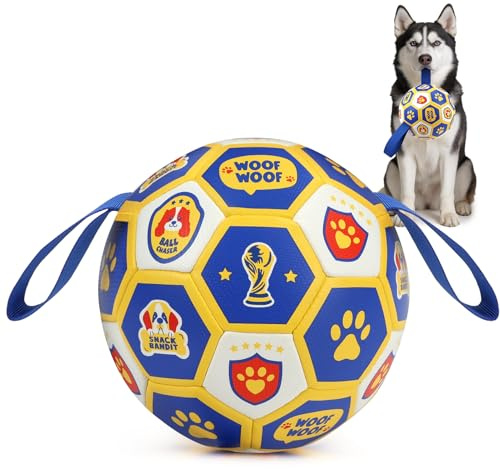 Vivifying Interaktiver Fußball für Hunde mit Griffen, 7 Zoll, inkl. Pumpe | Strapazierfähiger Hundeball für drinnen und draußen, ideal für Zerrspiele, Training, Apportieren und aktives Spielen