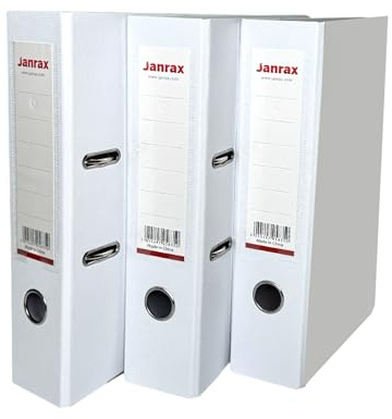 Pack of 3 A4 White Paperbacked Lever Arch Files by Janrax