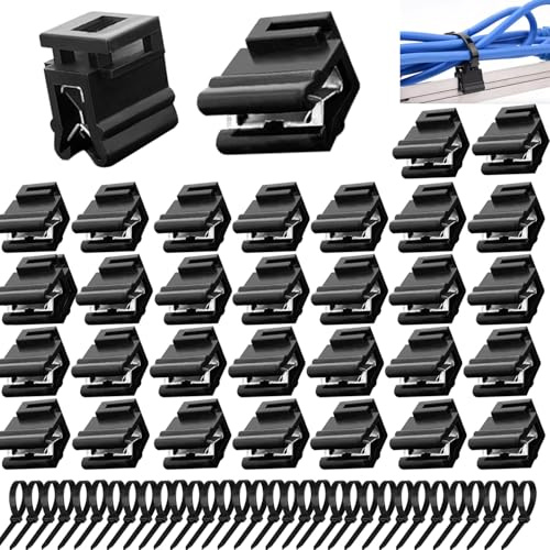 Kabelbinderhalter Klammern Kabelschellen 32 Stk Kabelbinder Halter | 13.8 x 11.3 x 3 mm Kunststoff Kabelbindersockel Halter Schwarz Kabelbinder mit Randclip für Kabelmanagement Werkstatt Rohre
