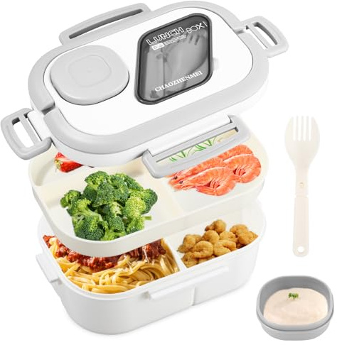 Gyxova Bento Lunch Box,Lunch Box Enfant Adulte Boîte 1200ml | avec 3 Compartiments Bento Box Boîte à Déjeuner en Plastique pour Enfant Adulte Anti Fuite Lunchbox