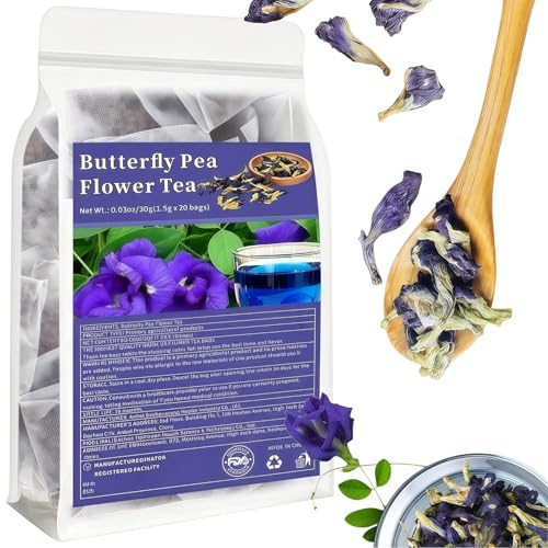 WELLIFY Tisane D'Herbes Bleue À La Fleur De Pois Papillon (1,5 G X 20 Sachets) | Infusion Naturellement Sans Théine | Vire Au Violet Au Contact Du Citron | Pour Cocktails, Latte & Boissons