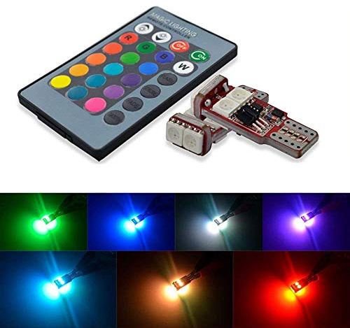 SOCAL-LED 2pcs RC T10 194 W5W LED Bulbs RGB 5050 6SMD Bright Wedge Interior/Dome/Map/Door/License Plate Light