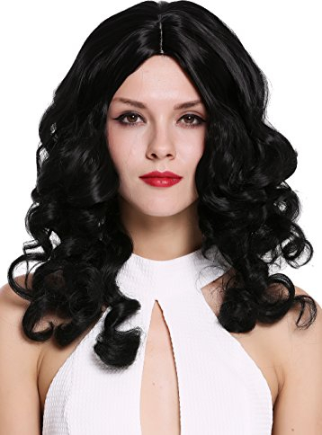 WIG ME UP - 6069-1B Lady Quality Wig long curled noble baroque ringlets middle parting black
