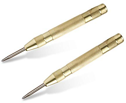 PAMISO 2 Pack Automatic Center Punch, Pamiso 5.1 Inch Spring Loaded Drill Punch Tool,Brass Window Spring Punch Tool, Fixed Point & Car Window Glasses Break
