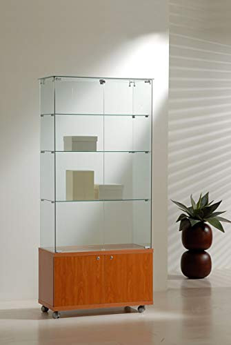 MHN Glas-Vitrine ohne Rahmen T 40 x B 80 x H 180 cm - breite Ausstellungsvitrine Sicherheitsglas mit Unterschrank abschließbar - Vitrinenschrank ohne Beleuchtung
