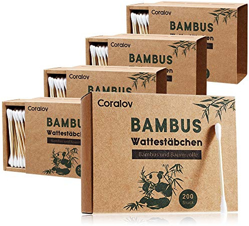 Bamboo Cotton Swab 1000PCS Double Cotton Buds bamboo Cotton Bud Eco organic bamboo ear swab for Ear Skin Jewelry Art Pet Cleaning Craft Paper Packaging (5 PACKS OF 200 STICKS)