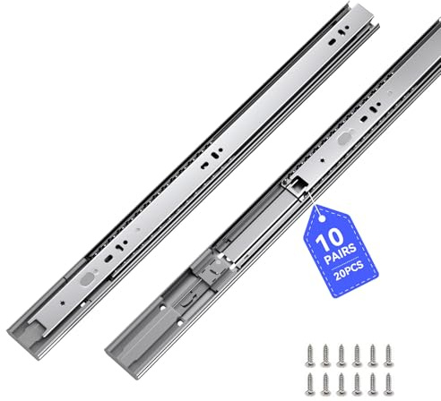 LONTAN 10 Pairs Soft Close Drawer Slides 20in SL4502S3-20 Ball Bearing Full Extension Dresser Drawer Glides Side Mount Heavy Duty Cabinet Rails 100lb Capacity
