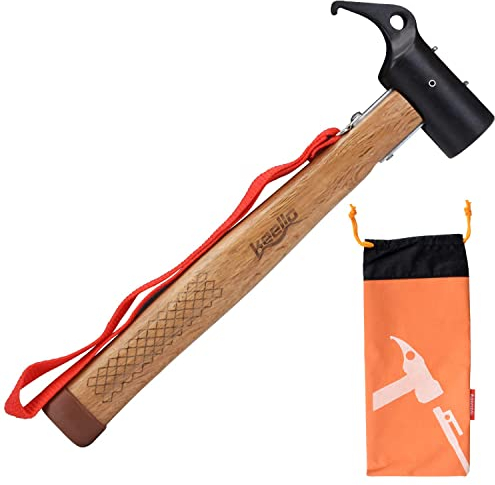 Keello Camping Hammer Steel Hammer for Tent Pegs Wooden Mallet Camping Mallet Hammer Multi-Function Hammer with Lanyard for Tent Pegs Outdoor & Indoor