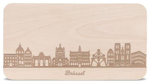 GRAVURZEILE Frühstücksbrettchen mit Gravur - Skyline Brüssel - Holz Schneidebrett Vesperbrett Brotzeitbrett - Geschenk für Stadtverliebte - Ideal auch als Souvenir