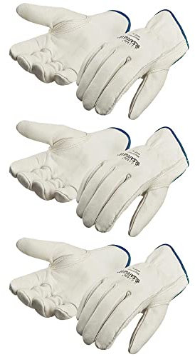SAFEGEAR 3-pk. Cowhide Leather Work Gloves with Keystone Thumb - XL Driver Safety Gloves for Men or Women - For Truck Driving, Construction, Welding, Gardening & More - J. J. Keller & Associates
