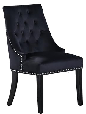 P&N Homewares - Windsor Chair - Black | Tufted Velvet Fabric | Door Knocker | Studded | Dining Chair | Upholstered Accent Side Chair | FREE NEXT DAY DELIVERY |