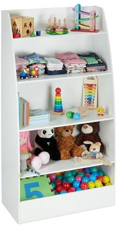 Relaxdays Bücherregal Kinder, Standregal mit 5 Fächern, Flur, Wohn- & Kinderzimmer, Standregal, 152 x 80 x 40 cm, weiß