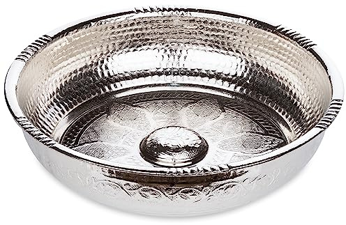 Alisveristime Traditionelle türkische Hamamschale mit authentischen Motiven (440 g) aus Zink (20 cm Durchmesser) (Silber)