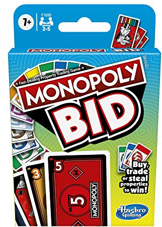 Monopoly Bid Game, Quick-Playing Card Game for 4 Players, Game for Families and Kids Ages 7 and Up