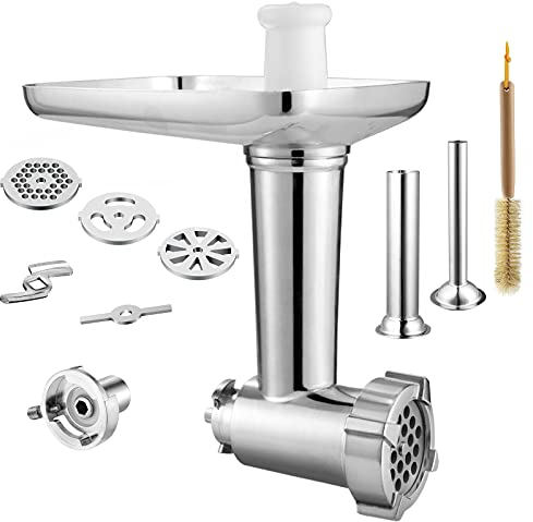 Gdrtwwh Fleischwolf Zubehör Geeignet für Kenwood alle Chef und kMix Küchenmaschine,mit 2 Wurstfüllrohren und 4 Mahltellern