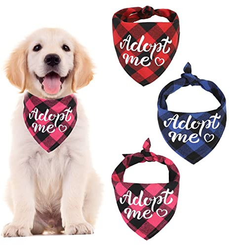 HACRAHO Adopt Me Hundehalstuch, 3 Stück, kariert, Hundehalstuch, verstellbar, für kleine, mittelgroße Hunde und Katzen, Größe M