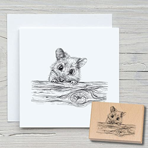 NEWSTAMPS Stempel Haselmaus Motivstempel groß aus Holz & Gummi zum Karten basteln, Holzstempel, Tiere, Tierstempel, Maus, Scrapbook, Textilstempel, Deko, Kinder