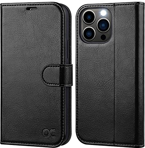 OCASE für iPhone 13 Pro Max Hülle 5G Handyhülle Schwarz | Premium PU Leder Kartenfach Magnetverschluss Tasche Klapphülle RFID Schutzhülle Lederhülle Cover