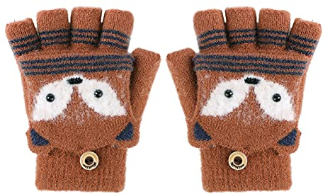 Kinder Halbfinger Handschuhe mit Flip Top Fausthandschuhe Strickhandschuhe Fünf Finger Fäustlinge Winterhandschuhe Gestrickte Fahrradhandschuhe, 3-10 Jahre alt