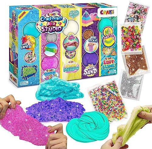 CRAZE Compound Mix Studio Knete Set mit Magic Slime, Cloud Slime, Fluffy Mellow, Magic Sand & Soft Slime - Modelliermasse Schleim Kinder & Kinderknete Kinder Spielzeug ab 3 Jahren 34248