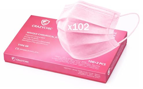 CRAZYCHIC - 102x Medizinische OP Masken Rosa - CE Zertifiziert EN14683 Typ IIR Chirurgische Maske - Hohe Filtration BFE>99% Geprüft - 3-lagige Einweg Schutzmaske - Mundschutz Gesichtsmaske