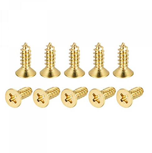 sourcing map Lot de 16 vis à bois en laiton, M5 x 16 mm, cruciformes auto-taraudeuses pour charnières de porte, meubles en bois, appareils ménagers