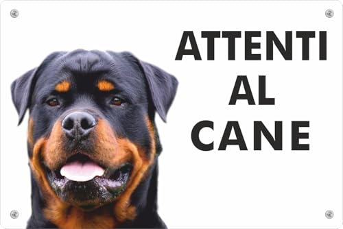 Pubblimania Cartello Attenti al Cane Rottweiler - Targa Segnaletica in Alluminio composito 3 mm di spessore - Resistente alle Intemperie e ai Raggi UV - Fori Pre-perforati (Cm 20x30)