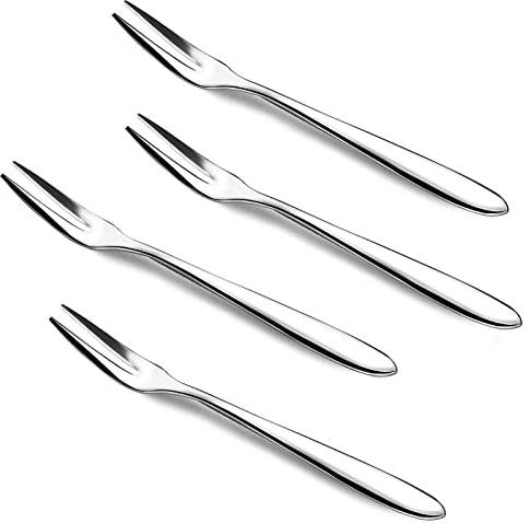 4pcs Quality Stainless Steel Forks Gift Sets for Olives Prawns Cocktail Antipasti Cheeses Escargot Dessert Cake Fruit Appetizer Dishwasher-Safe Reusable, Silver Cute Metal Pastry Forks Mirror-Polished