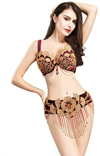 ROYAL SMEELA Damen Bauchtanzkostüm Profi Bauchtanz BH und Gürtel Sexy Bauchtanzkleidung Bauchtänzerin Outfit Bauchtanzkostüm für Frauen