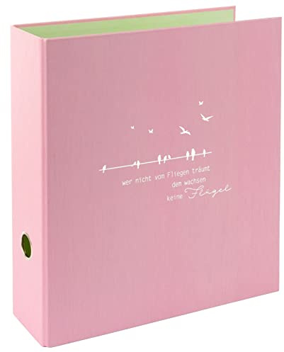 goldbuch 33 131 Ordner frech & frei Altrosa, Motiv Vogelstange, Aktenordner, Maße 28,5 x 32 x 8 cm, Einband aus Kunstdruck mit Weißprägung, Hefter mit Hebelmechanik, Heftordner Rosa