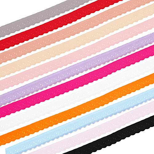 BENECREAT 24 Yards 12 Farben Elastischer Stretch-Spitzenbesatz, Bunte Spitze, Elastisch Mit Metallischen Kabelbindern Für Haargummis, Stirnbänder, Näharbeiten, 10x1 mm