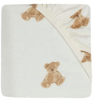 Jollein 511-507-66095 - Sábana Bajera Ajustable (60 x 120 cm), diseño de Oso de Peluche, Color Blanco