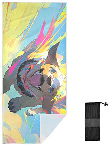 FRODOTGV Happy Puppy Flying Up Blue Sky Lightweight Beach Towels Oversized Quick Dry Swimming Pool Towel with Storage Bag for Adults Kids,30x60in