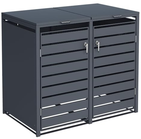 ESTEXO Mülltonnenbox Mülltonnenverkleidung mit Deckel Aufbewahrungsbox Müllbox Anthrazit (2 Türen)