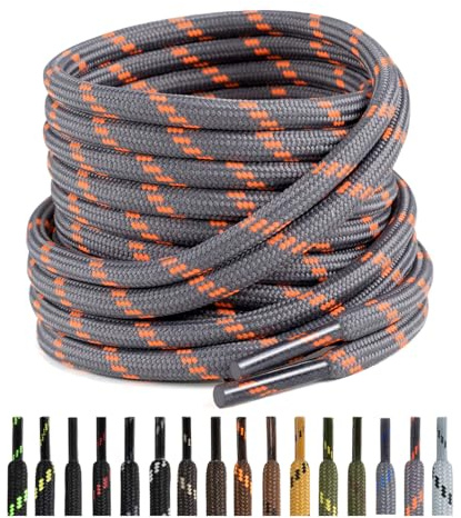 Puzeam 2 Pares Cordones Redondos para Botas, 4.5 mm Cordones Resistentes para Zapatillas de Montaña, Zapatos de Senderismo, Calzado de Seguridad Gris Naranja 140 cm