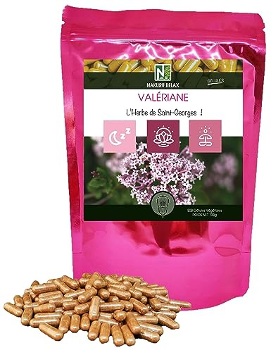 NAKURU | Valériane | Gamme Relax | Fabriqué en France | L'Herbe de Saint-Georges! (500 Gélules Végétales de 380mg / Piids Net: 190g)