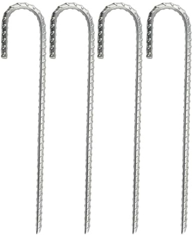 Erdanker Bodenanker Heringe Erdnägel Stabil, 4 Stück J-Haken 30cm Zeltheringe Stahl Erdanker Verzinkt Erdhaken Trampolin Zeltnägel, für Sicherung von Trampolin, Vordächern, Camping Zelten, Zaun