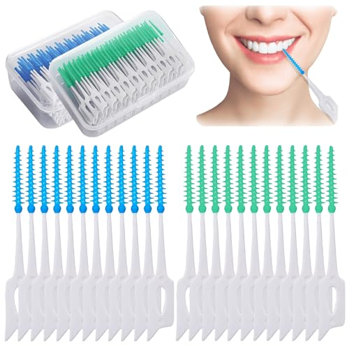 400 Stück Interdentalbürsten, Silikon Interdentalbürsten, Weiche Silikon adaptive Interdentalbürste, Tragbarer Dual-Use Zahnseide Stick, Dentalbürsten Zwischenraum, Doppelseitige Interdentalbürsten