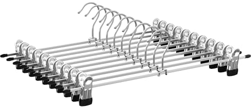 SONGMICS Hosenbügel aus Metall, 10er Set, Kleiderbügel mit Klammern, 40 cm lang, rutschfest, für Hosen, Röcke und Socken, Rockbügel, gut belastbar, metallicsilber-tintenschwarz CRI006E10