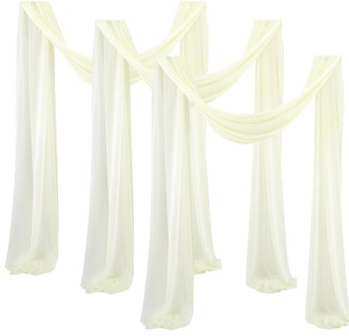 Lukery 3 Stücke Hochzeit Vorhang Hochzeitsbogen, Querbehang Gardine Freihanddeko Himmelbett Vorhänge Stoff Tüll Transparent Voile Dekoration für Party Hochzeit Geburtstag Taufe (75x600cm,Beige)
