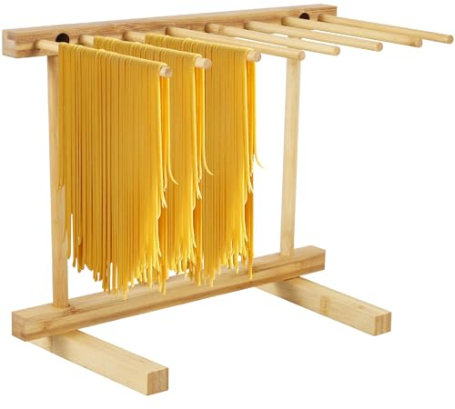 Stendipasta con 8 barre, supporto staccabile per pasta in legno, facile da riporre, per spaghetti e noodle, stabile, per casa e cucina