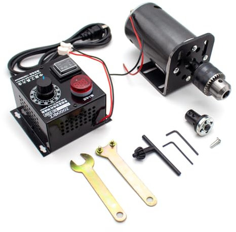 Toplionace Taladro de Mesa de CC de Doble Eje Alta Potencia 680W 7000rpm Velocidad Ajustable con Regulador Electrónico de 220V + Pinza B16 y Soporte de Motor