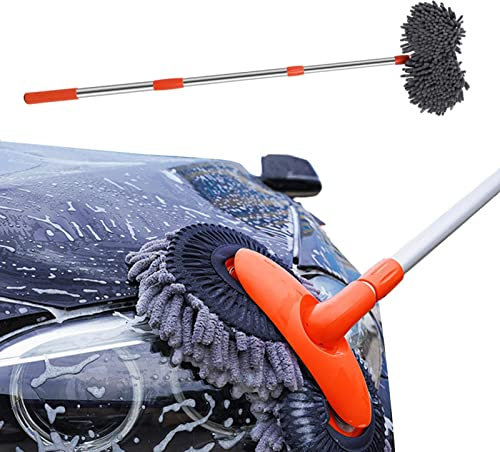 Balai de lavage de voiture télescopique | Brosse de lavage de voiture en microfibre à deux têtes | Brosse de lavage de voiture à long manche | Rotation à 360° | Kit de nettoyage de voiture en
