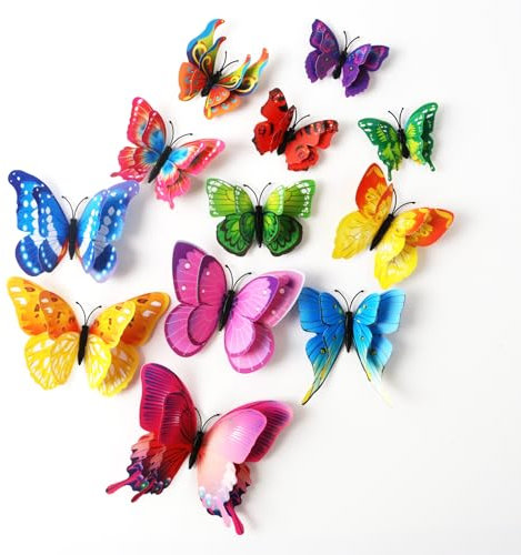 Jisrcha 60 Pezzi Adesivo da Parete Farfalla, Farfalle di Carta 3D, Decorazioni Murali a Farfalla Adesive per Decorazioni per La Camera dei Bambini, Decorazioni per Tende, Tavoli da Pranzo (Arcobaleno)