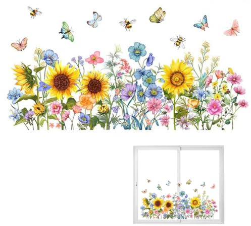 Blatt Fensterbilder Frühling Niedlich, Fenstersticker Garten Blumen Fenster, Fenstersticker und Fensterbild, Wunderschöne Fenstertattoo und Selbstklebende Fensterbilder im Sommer-Blumendesign Ostern