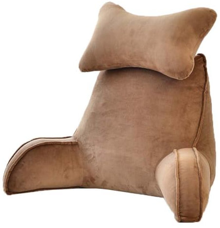 Kongdson Lesekissen mit Nacken-/Armstütze, 75 x 40 x 45 cm, große Rückenlehne, Kuschelkissen für Bett, Sofa, Stuhl, Lesen, Fernsehen, entspannende Rückenlehne mit Taschen, Braun