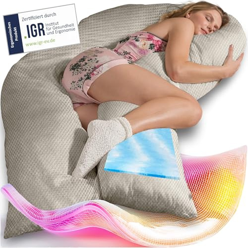 Traumreiter Seitenschläferkissen Visco M Wendekissen Memory Foam [orthopädisch] + Watte Seite | Schwangerschaftskissen zum Schlafen, Stillkissen XXL Kissen Komfortkissen + Bezug Sand Deluxe