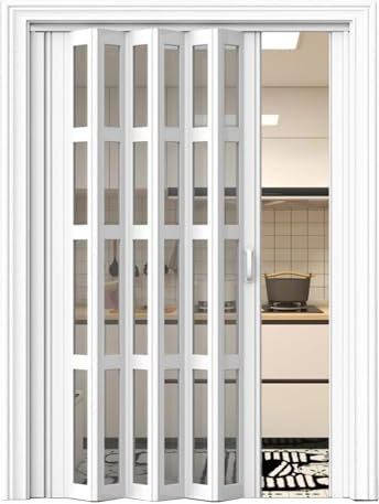 Porta a Soffietto da Interno Porta Pieghevole In PVC con Texture Effetto Legno, Porta Interna Bianca/ Porta a Soffietto Multifold, Portafinestra Trasparente per Doccia Bagno Seminterrato(70x210cm(27.5