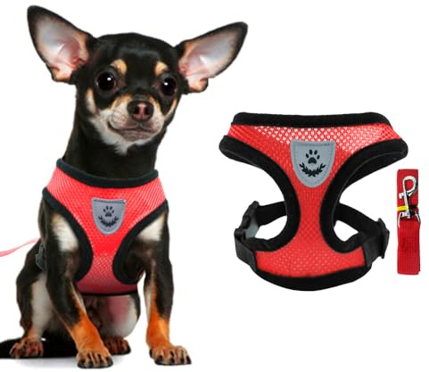 FFWTPY Hundegeschirr Weich Gepolstert Hunde Geschirr Air-Mesh Atmungsaktiv Brustgeschirr Verstellbare Weich Gepolsterte Haustierweste für Kleine Mittelgroße Hunde (Rot M)